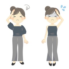 困る女性 全身・夏服（半袖・キャミソール）