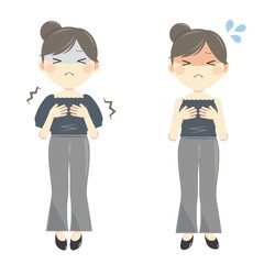 胸を押さえて苦しむ女性 全身・夏服（半袖・キャミソール）