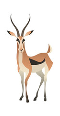 Jungle wild antelope. Gazelle savannah animal, wildlife trendy exotic childish print, african fauna. Vector flat cartoon single isolated illustration