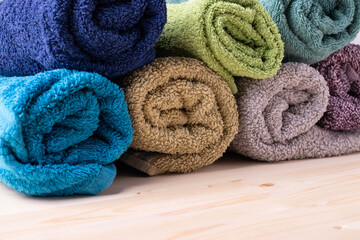 Fototapeta na wymiar a group of bath towels in rolls