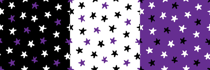 Set of seamless pattern with abstract stars. Vector illustration. Decorative elements on the background. For backdrops decoration, cards, wallpaper, textile, fabric, wrappers, additions to the design.