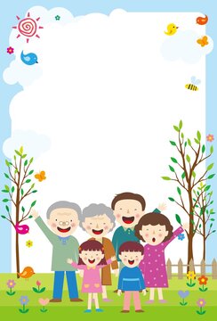The background of the family gathering in the garden with a smile.A good background to write about family love.Vector source for moving and editing individual images.