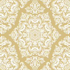 Orient vector classic golden and white pattern. Seamless abstract background with white vintage elements. Orient background. Ornament for wallpaper and packaging