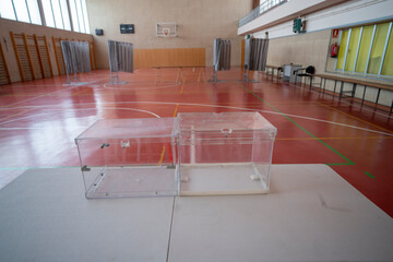 voting booths in a school gym

