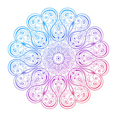 Round gradient mandala vector. Traditional oriental ornament with a concentric gradient. Vector element for applying to objects for yoga, meditation, spiritual practices.
