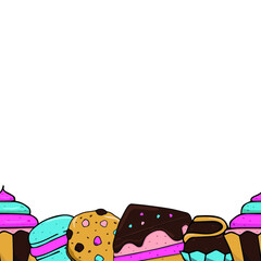 Dessert, sweets, kids, background, board, seamless, cake, cookie, macaroon, cupcake, candy