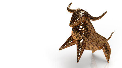  gold bull on white background for business content 3d rendering.