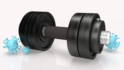  dumbbell and  virus on white background for medical content 3d rendering.