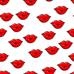 Colorful lips seamless pattern on white background. Paper print design. Abstract retro vector illustration. Trendy textile, fabric, wrapping. Modern space decoration.