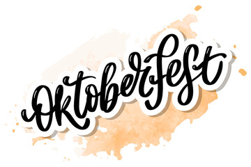 Oktoberfest celebration background. Happy Oktoberfest in German Lettering typography. Beer festival decoration badge icon.