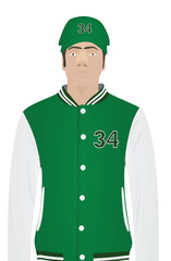 Sportsman in jacket and baseball cap. vector
