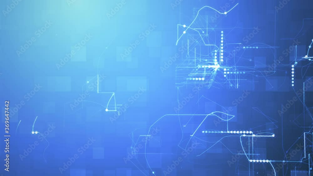 Poster seamless looping blue digital power grid glowing particles motion background. 4k 3d rendering abstra