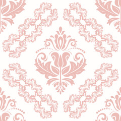 Classic pink and white seamless vector pattern. Damask orient ornament. Classic vintage background. Orient ornament for fabric, wallpaper and packaging