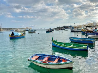 Fototapeta na wymiar Marsaxlokk fishing village Malta country island Mediterranean Sea landscape travel pictures
