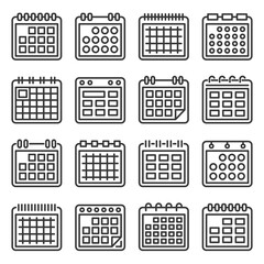 Calendar Icons Set on White Background. Line Style Vector