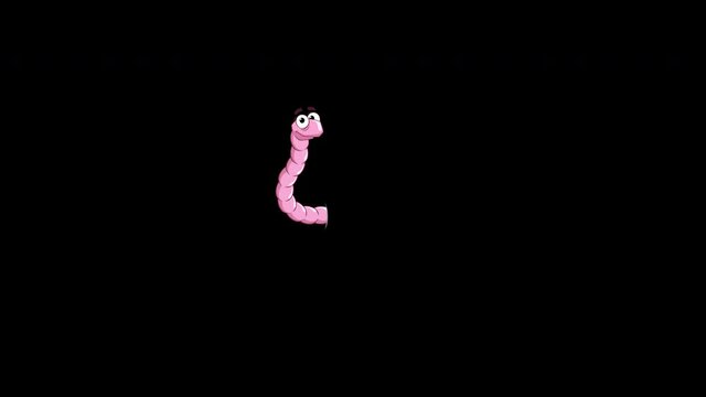 Looped cartoon animations of a colorful worms. Coming out and crawling away. Four colors of worms: pink, yellow, brown and green .
