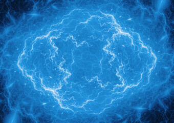 Blue abstract fractal lightning, plasma background