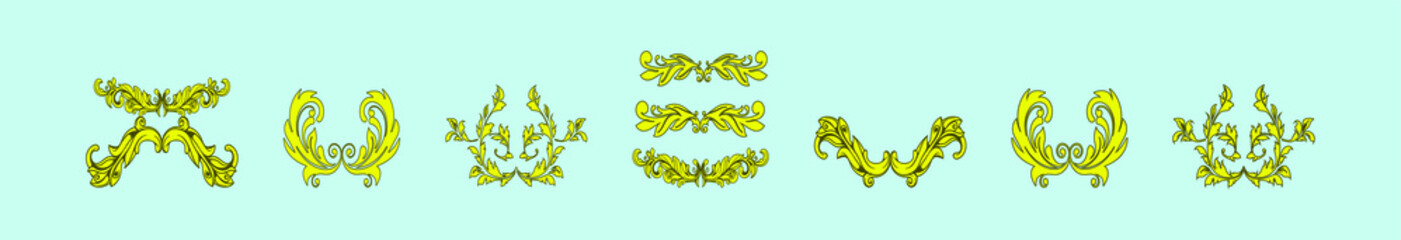 Set of golden vintage baroque ornament isolated on blue