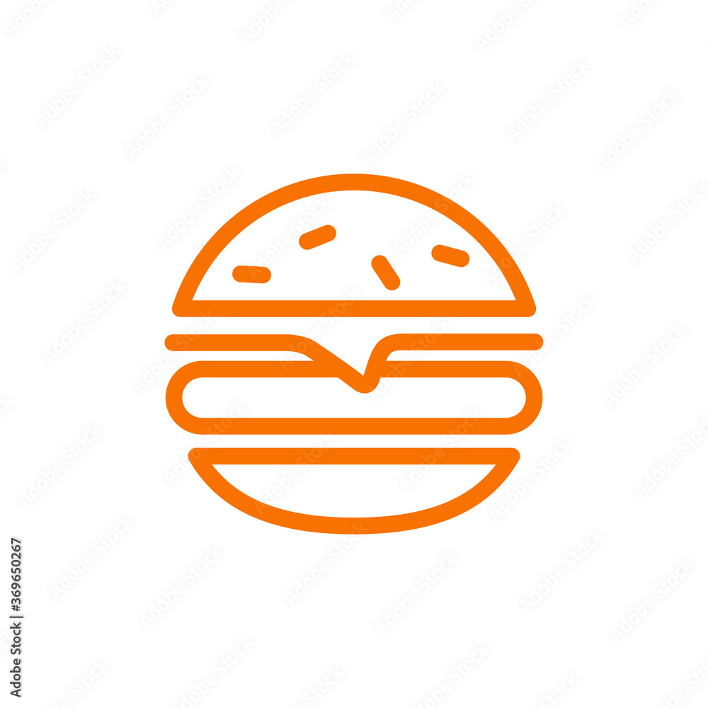 Poster concepto comida rápida. icono plano lineal hamburguesa con queso en color naranja