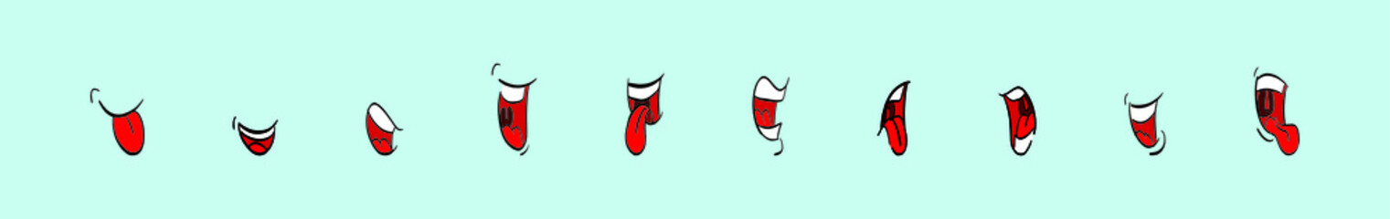 set of mouth with various models isolated on blue