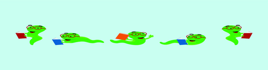 a set of cute cartoon bookworm with various models. isolated on blue