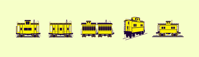 set of caboose with various models isolated vector on yellow