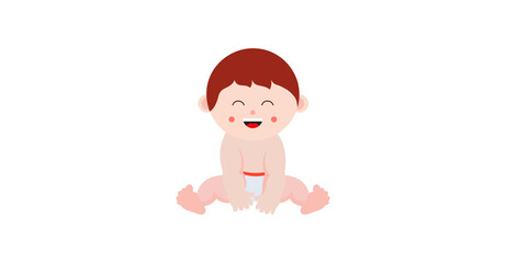 Cute baby taking shower. Vector flat cartoon illustration