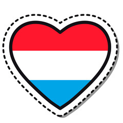 Flag Luxembourg heart sticker on white background. Vintage vector love badge. Template design element. National day. Travel sign.