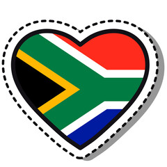 Flag South Africa heart sticker on white background. Vintage vector love badge. Template design element. National day. Travel sign.