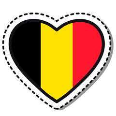 Fototapeta premium Flag Belgium heart sticker on white background. Vintage vector love badge. Template design element. National day. Travel sign.