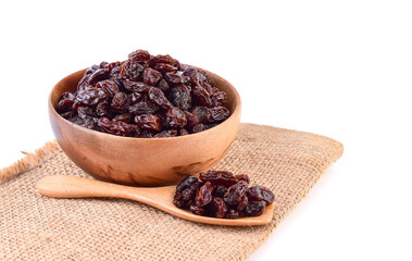 dried raisins isolated on white background.