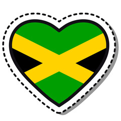 Flag Jamaica heart sticker on white background. Vintage vector love badge. Template design element. National day. Travel sign.