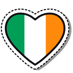 Flag Ireland heart sticker on white background. Vintage vector love badge. Template design element. National day. Travel sign.