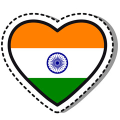 Flag India heart sticker on white background. Vintage vector love badge. Template design element. National day. Travel sign.