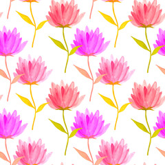 Fototapeta na wymiar Fantasy flowers seamless watercolor pattern, vertical. illustration JPG.
