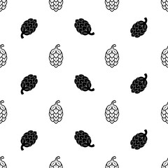 Hop Icon Seamless Pattern, Hop Flower Icon