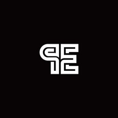PE monogram logo with abstract line