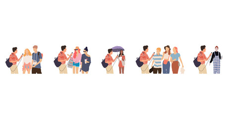 Journalists of news channels and radio stations are take interviewed. Characters interviewer and people. Vector illustration in flat cartoon style.