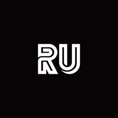 RU monogram logo with abstract line