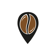 Coffee spot vector illustration icon. Cafeteria black graphic place symbol with brown coffee bean inside. Isolated. 