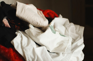 A close-up shot of a pile of female clothes.