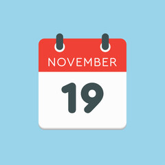 Calendar icon day 19 November, template icon day