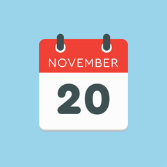 Calendar icon day 20 November, template icon day