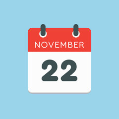 Calendar icon day 22 November, template icon day