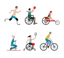 Disabled people playing sport - isolated set of men and women athletes