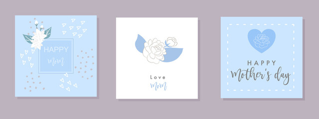 Mother's day jasmine greeting card set. Flat vector illustration.