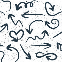 Hand drawn arrows seamless pattern isolated on white background. Vector illustration.