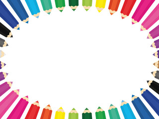 Fototapeta premium White background with colored pencils. Rectangle frame with pencils and copy space. Vector illustration. Back to school concept.