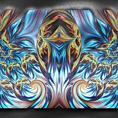 3D rendering of plastic background with embossed fractal on leather