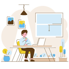 A man drink a coffee in office